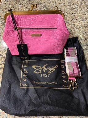 Sharif Pink Croc-Embossed Crossbody Bag with Gold Hardware